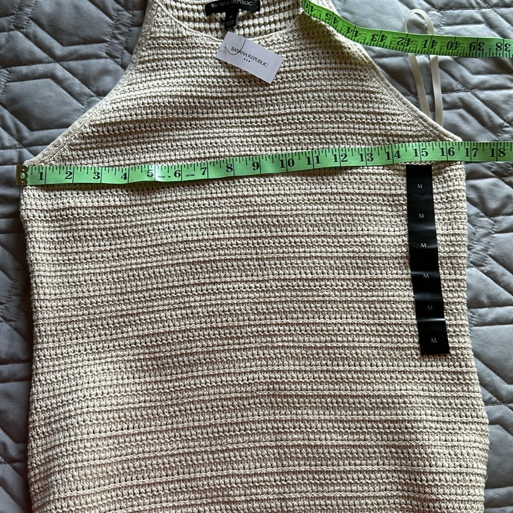 Sz M⭐️NWT Banana Republic Glen S 2023 Oyster Pearl Crochet Halter Cotton Dress - Picture 11 of 11